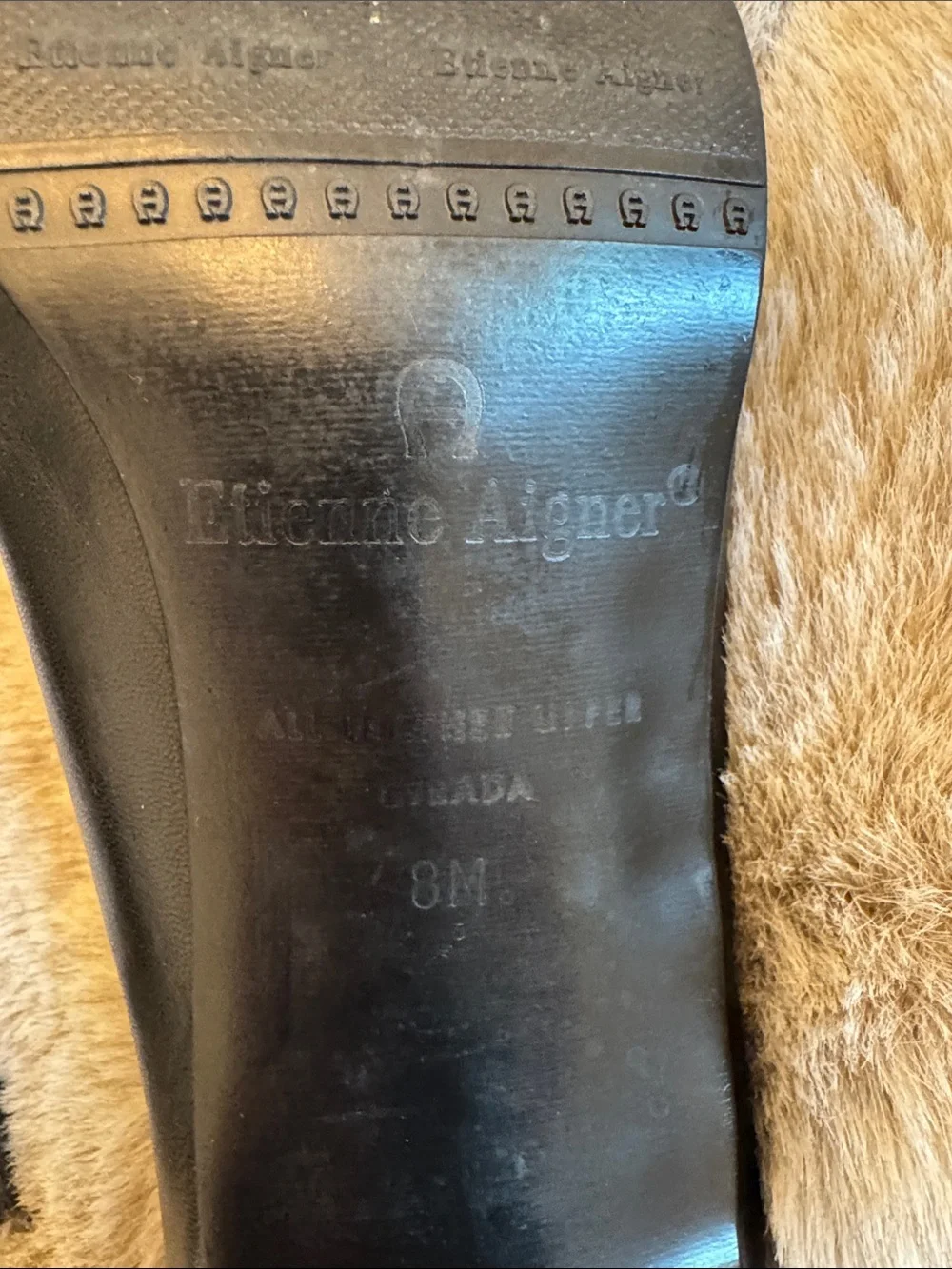 Etienne Aigner Black Leather Square-block heel. Genuine leather